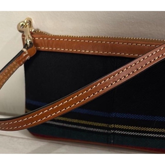 Dooney & Bourke Large Zip Denim Tartan Striped Wristlet - Picture 5 of 9